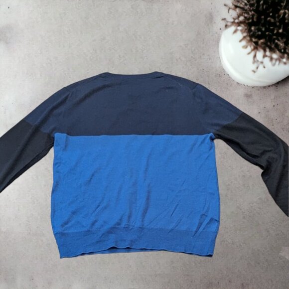 ATM Anthony Thomas Melillo Merino Wool Color Blue & Black Block Crew Sweater L - Picture 6 of 15